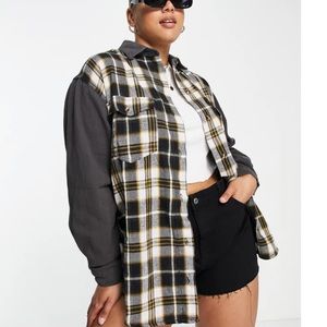 Misguided Plus Shirt in Charcoal Gingham Check